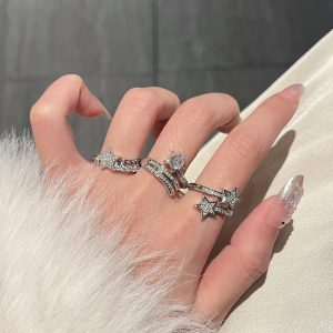 Adjustable Diamond-Studded Five-Pointed Star Ring for Women - Korean Style, Light Luxury, Trendy & Cool Niche Design