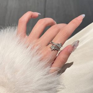 Adjustable Diamond-Studded Five-Pointed Star Ring for Women - Korean Style, Light Luxury, Trendy & Cool Niche Design