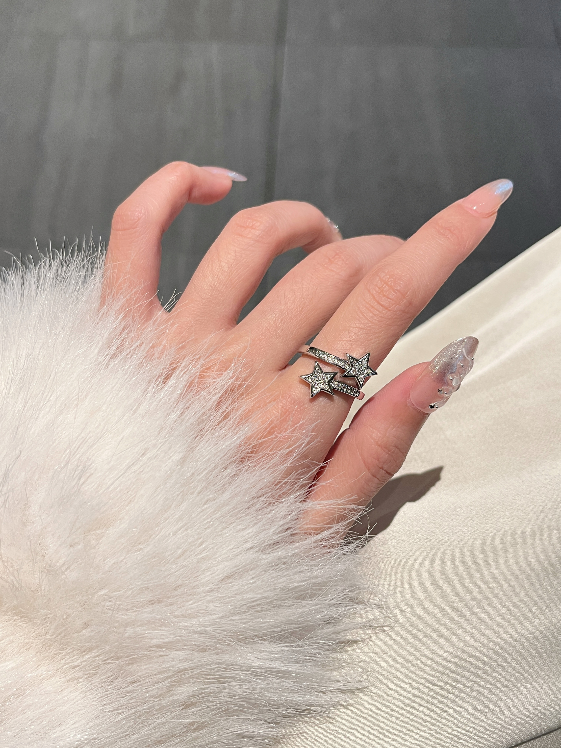 Adjustable Diamond-Studded Five-Pointed Star Ring for Women - Korean Style, Light Luxury, Trendy & Cool Niche Design