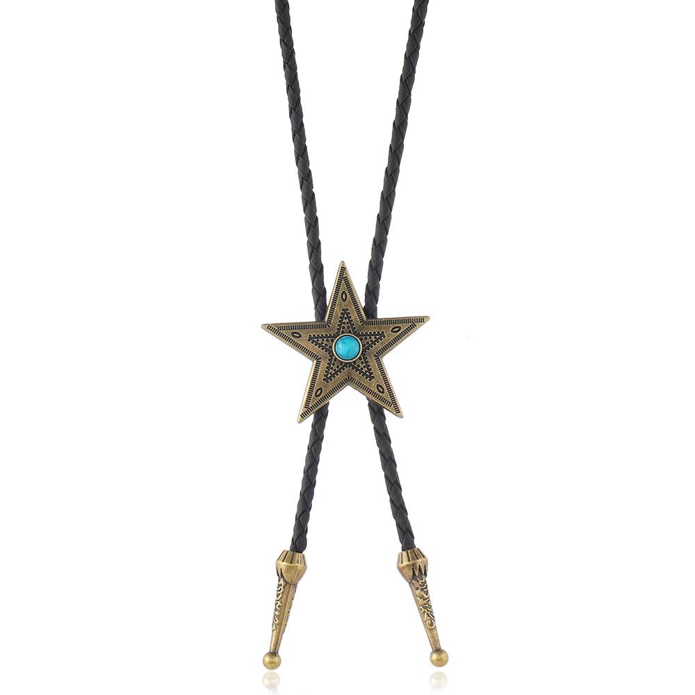Adjustable Retro Woven Rope Tie with Creative Pentagram Pendant - European and American Style, Boho Fashion Accessory