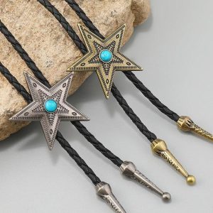 Adjustable Retro Woven Rope Tie with Creative Pentagram Pendant - European and American Style Fashion Accessory
