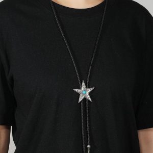 Adjustable Retro Woven Rope Tie with Creative Pentagram Pendant - European and American Style Fashion Accessory