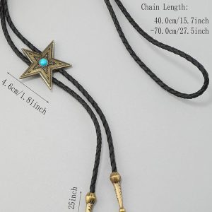 Adjustable Retro Woven Rope Tie with Creative Pentagram Pendant - European and American Style Fashion Accessory