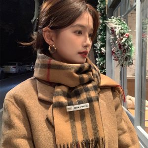 All-Wool Classic Plaid Scarf for Women - Winter Tassel Checkered Shawl & Neck Warmer - Cozy Fashion Accessory