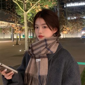 All-Wool Classic Plaid Scarf for Women - Winter Tassel Checkered Shawl & Neck Warmer - Cozy Fashion Accessory