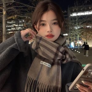 All-Wool Classic Plaid Scarf for Women - Winter Tassel Checkered Shawl & Neck Warmer - Cozy Fashion Accessory