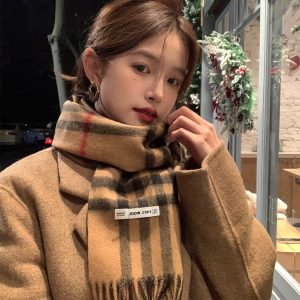 All-Wool Classic Plaid Scarf for Women - Winter Tassel Checkered Shawl & Neck Warmer - Cozy Fashion Accessory