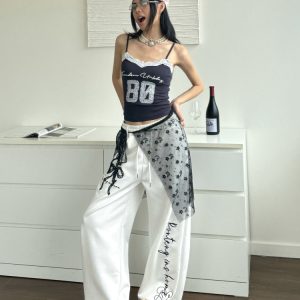 American Hip-Hop Lace-Up Straps Casual Sweatpants - Versatile Floor-Length Loose Pants for Street Dance & Everyday Style