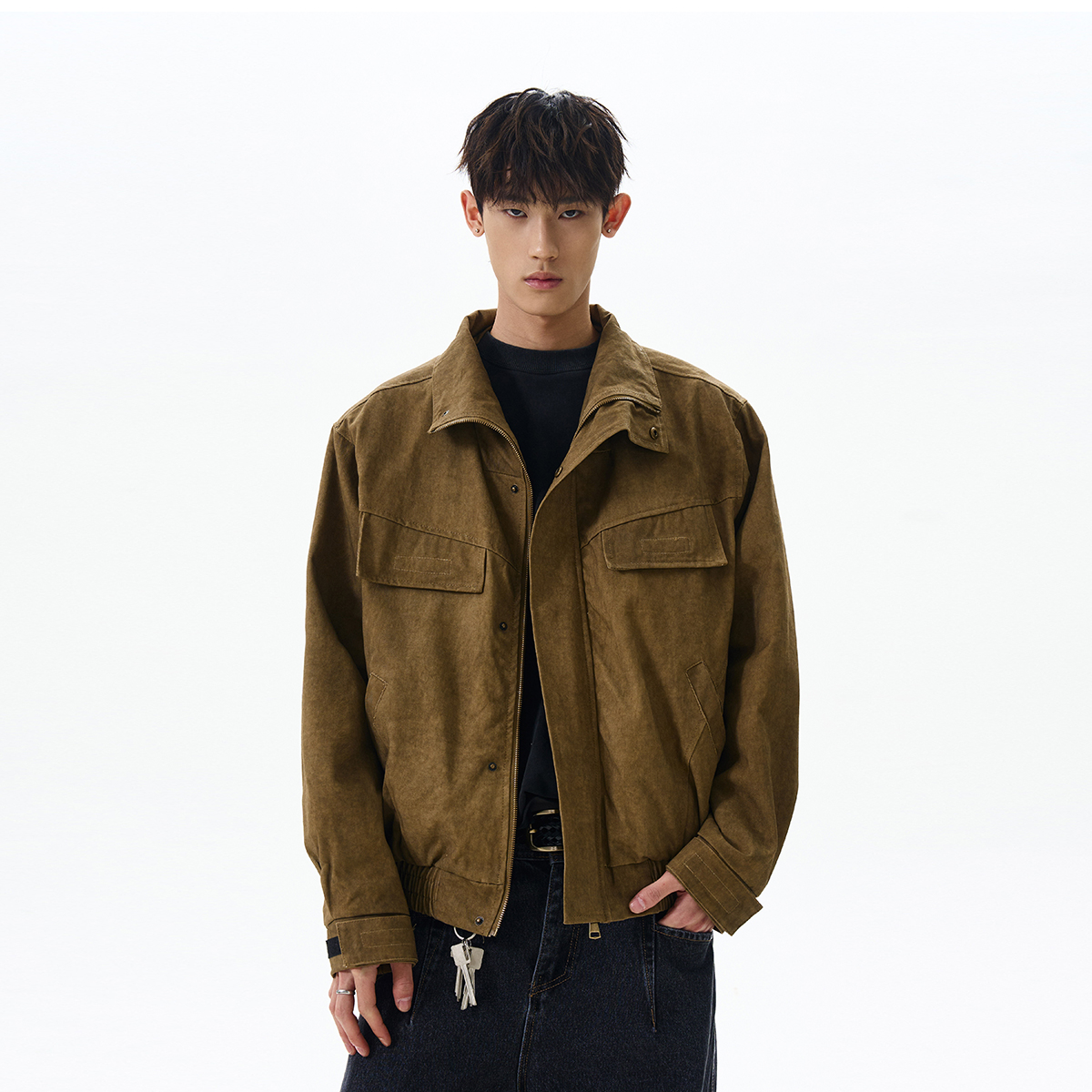 American Retro Barn-Style Distressed Stand-Collar Jacket - Trendy Cleanfit Short Silhouette Versatile Thin Outerwear