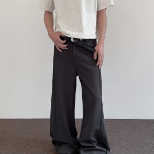 American Retro Cleanfit Double-Pleat Tailored Casual Pants for Men - Baggy Loose Straight-Leg Drape Trousers, Y2K Style