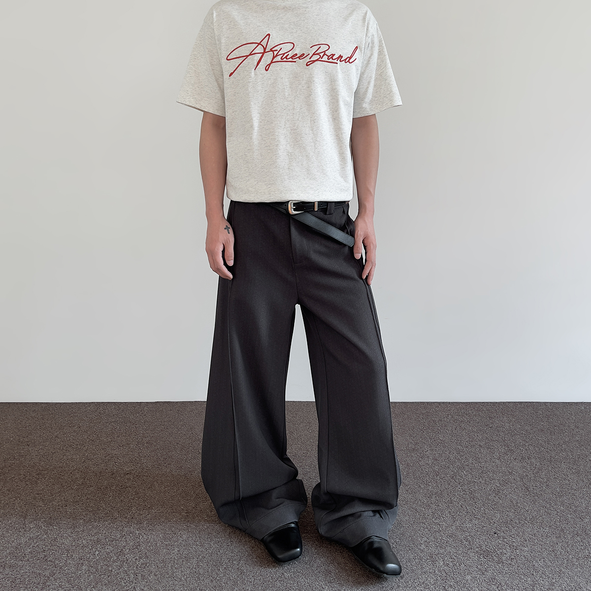 American Retro Cleanfit Double-Pleat Tailored Casual Pants for Men - Baggy Loose Straight-Leg Drape Trousers, Y2K Style