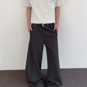 American Retro Cleanfit Double-Pleat Tailored Casual Pants for Men - Baggy Loose Straight-Leg Drape Trousers, Y2K Style