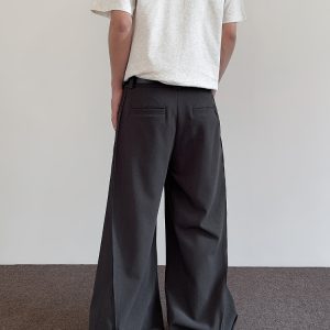 American Retro Cleanfit Double-Pleat Tailored Casual Pants for Men - Baggy Loose Straight-Leg Drape Trousers, Y2K Style