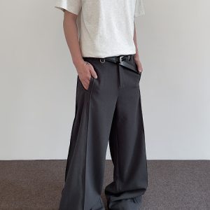 American Retro Cleanfit Double-Pleat Tailored Casual Pants for Men - Baggy Loose Straight-Leg Drape Trousers, Y2K Style