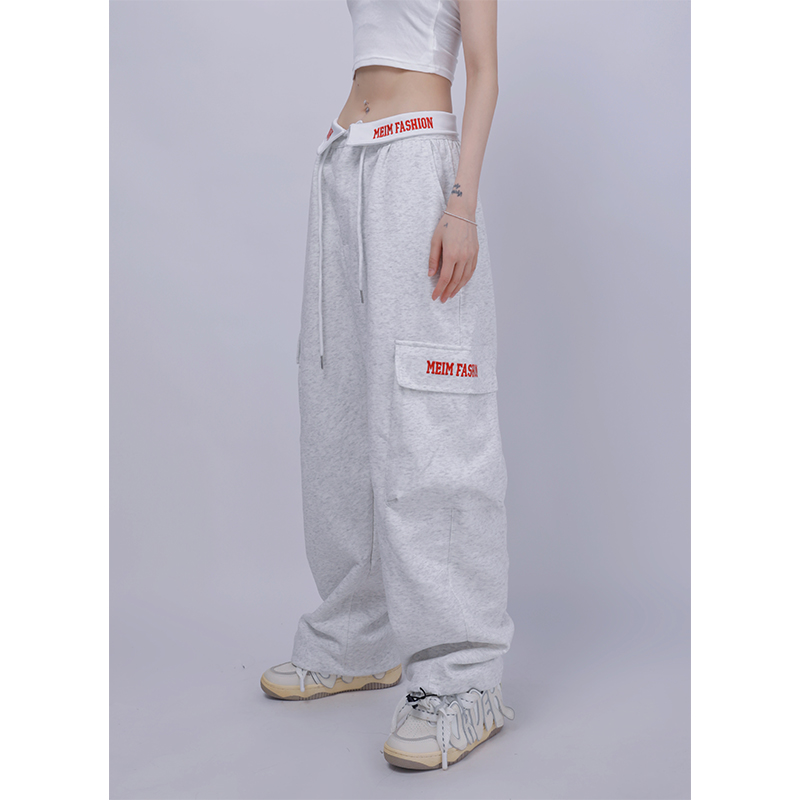 American Retro Cuffed Letter Sports Pants for Women - Hip-Hop Jazz Street Dance Casual Long Pants