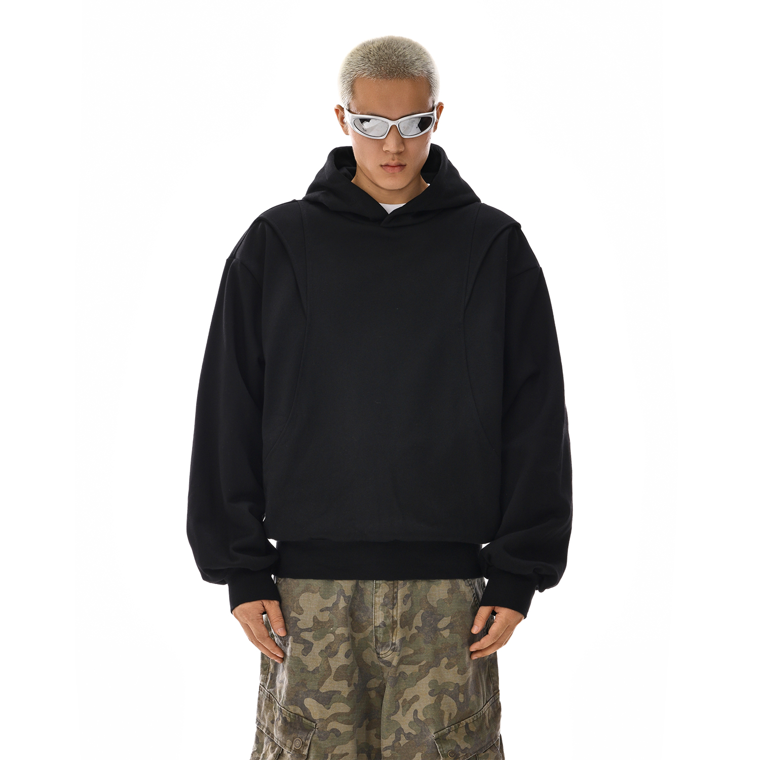 American Retro Deconstructed Patchwork Boxy Commuter Hoodie for Men and Women - Oversized Casual 90s Short Jacket