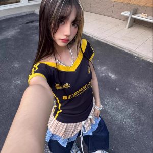 American Retro Detachable Plaid Culottes Color-Blocked Three-Quarter Wide-Leg Summer Denim Shorts
