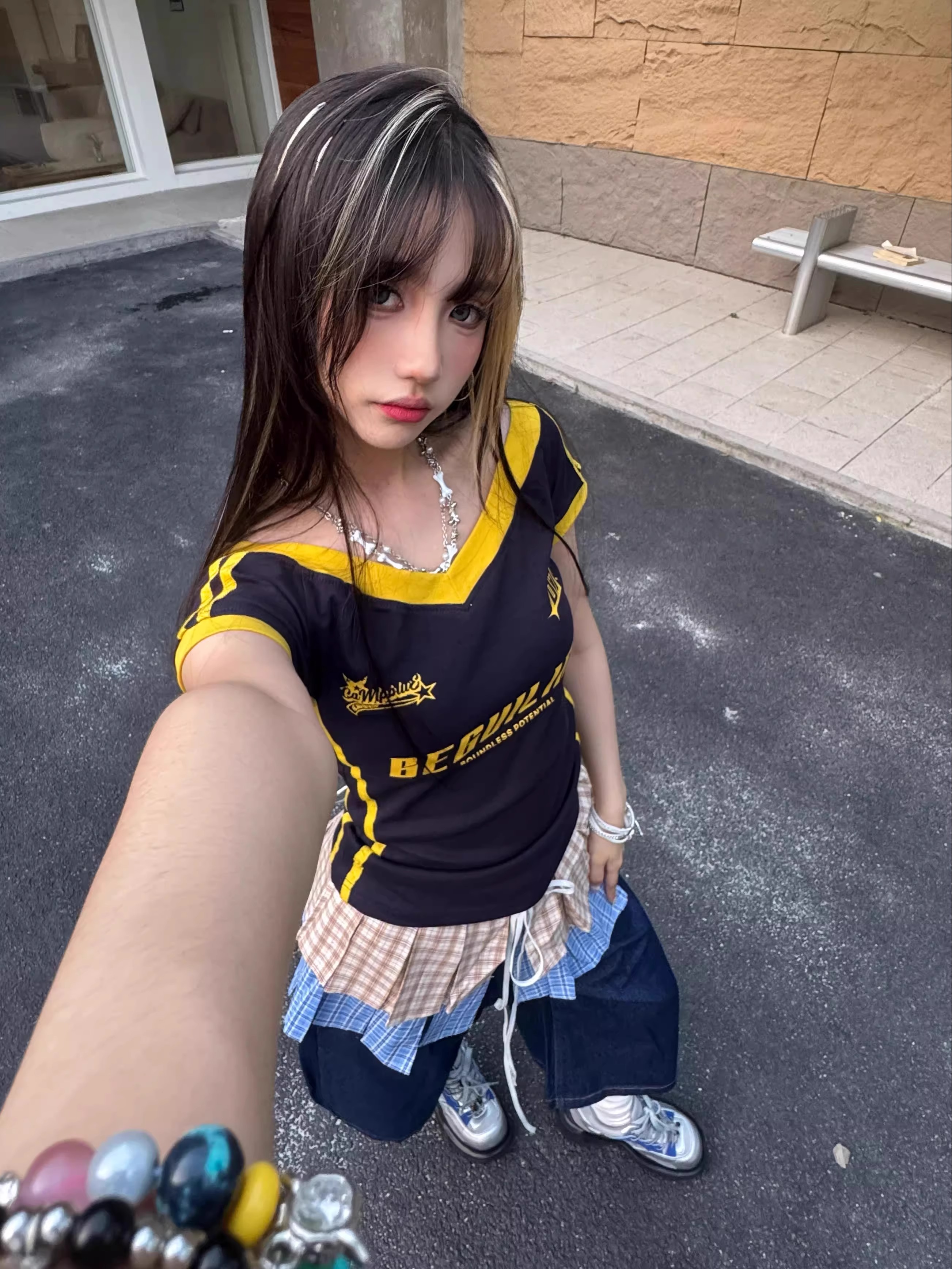 American Retro Detachable Plaid Culottes Color-Blocked Three-Quarter Wide-Leg Summer Denim Shorts