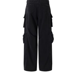 American Retro Distressed Washed High Street Dark Straight Jeans with Pocket Design - Hip-Hop Style Fashion for Urban Outfits