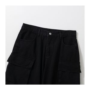 American Retro Distressed Washed High Street Dark Straight Jeans with Pocket Design - Hip-Hop Style Fashion for Urban Outfits