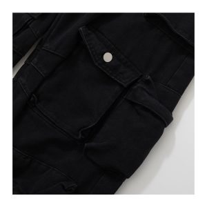 American Retro Distressed Washed High Street Dark Straight Jeans with Pocket Design - Hip-Hop Style Fashion for Urban Outfits