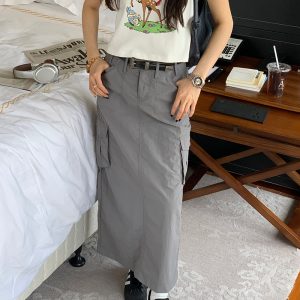 American Retro H-Shaped Pocket Work Skirt - Versatile Mid-Length Skirt for Summer 2023 - Y2K Style