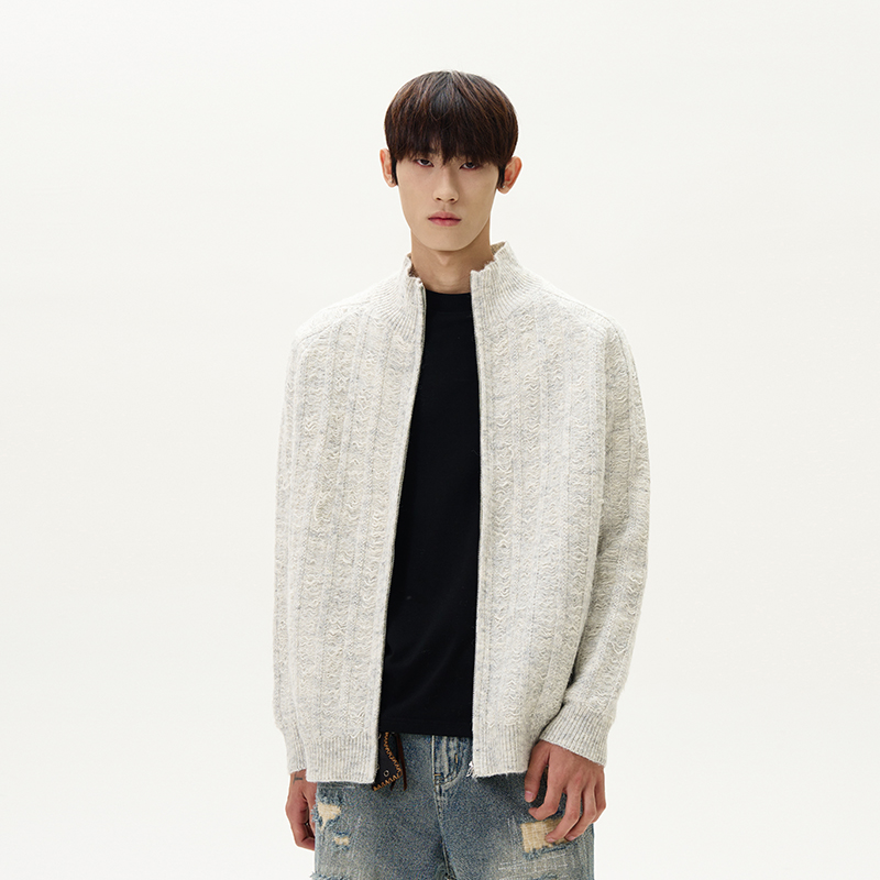 American Retro High Street Loose Fit Cardigan Sweater for Men and Women, Stylish Knitted Top with Stand-Up Collar
