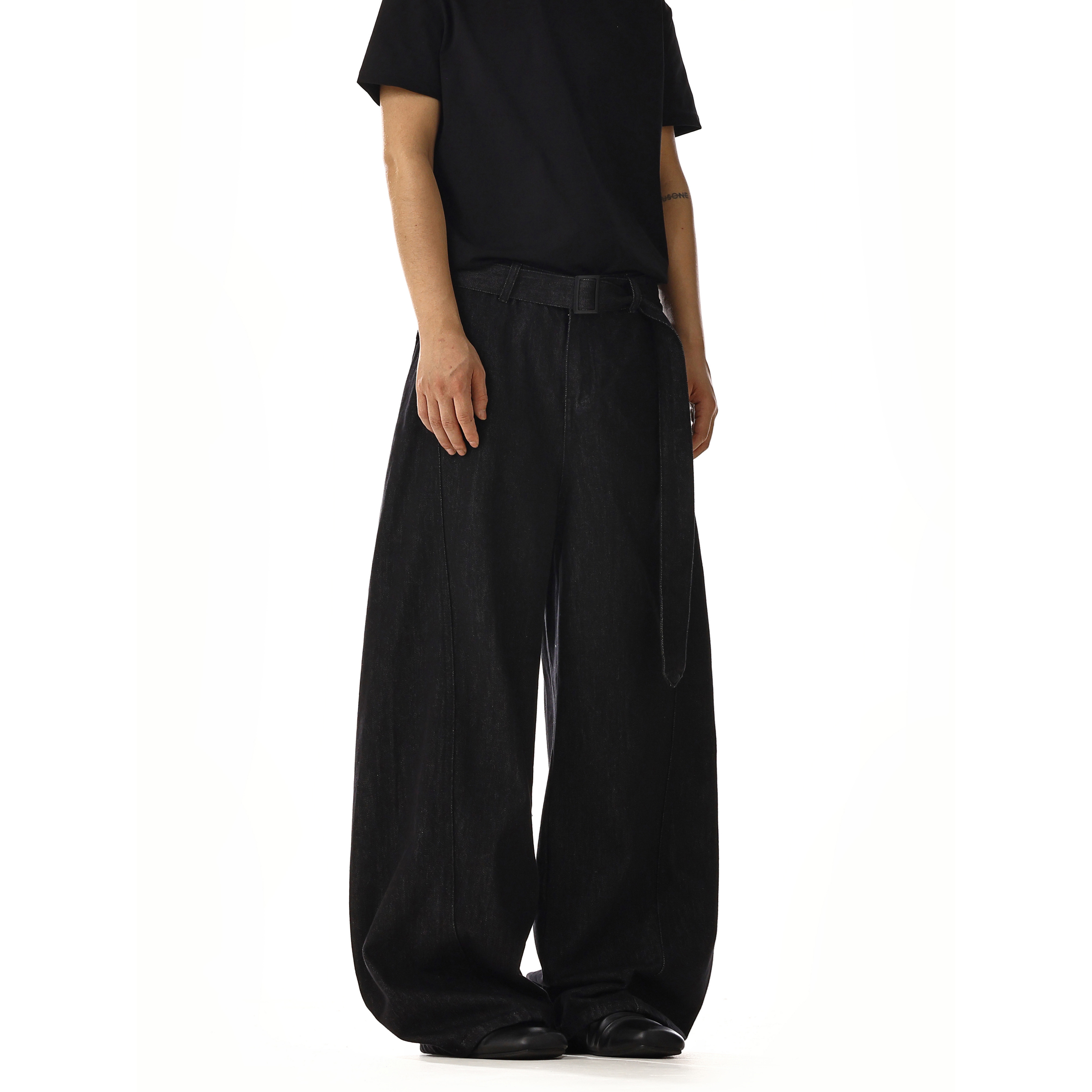 American Retro High Street Unisex Loose Black Jeans with Adjustable Waist - Versatile Wide-Leg Straight Pants for 90s Style Fashion