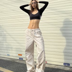 American Retro Hip-Hop Wide-Leg Cargo Pants with Quick-Dry Drawstring - Spicy Heatstroke Style