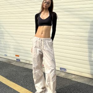 American Retro Hip-Hop Wide-Leg Cargo Pants with Quick-Dry Drawstring - Spicy Heatstroke Style