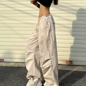 American Retro Hip-Hop Wide-Leg Cargo Pants with Quick-Dry Drawstring - Spicy Heatstroke Style