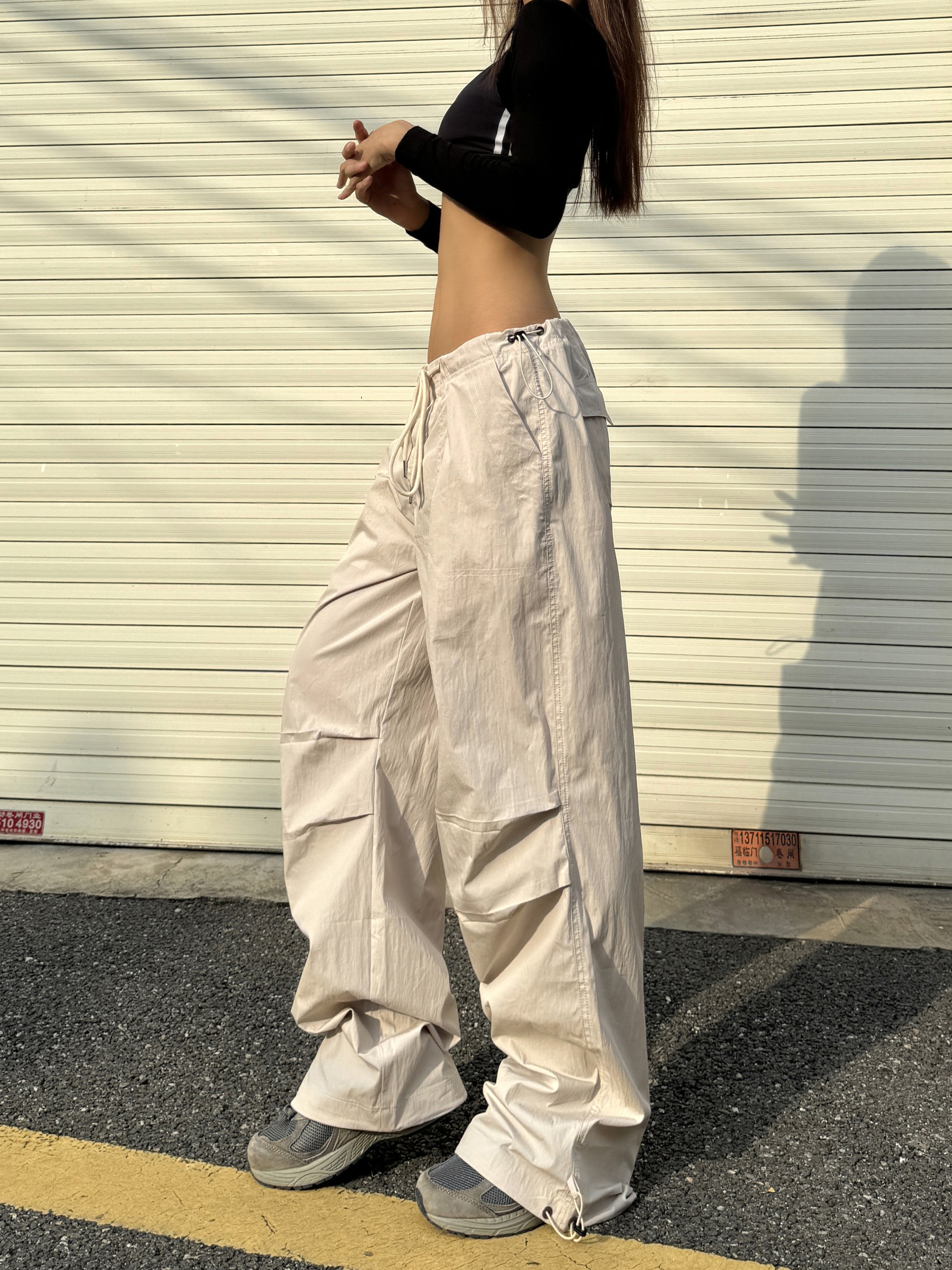 American Retro Hip-Hop Wide-Leg Cargo Pants with Quick-Dry Drawstring - Spicy Heatstroke Style