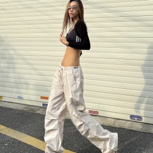 American Retro Hip-Hop Wide-Leg Cargo Pants with Quick-Dry Drawstring - Spicy Heatstroke Style