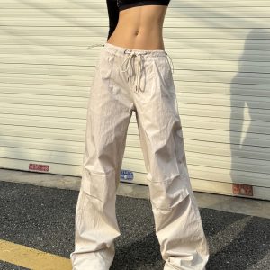 American Retro Hip-Hop Wide-Leg Cargo Pants with Quick-Dry Drawstring - Spicy Heatstroke Style