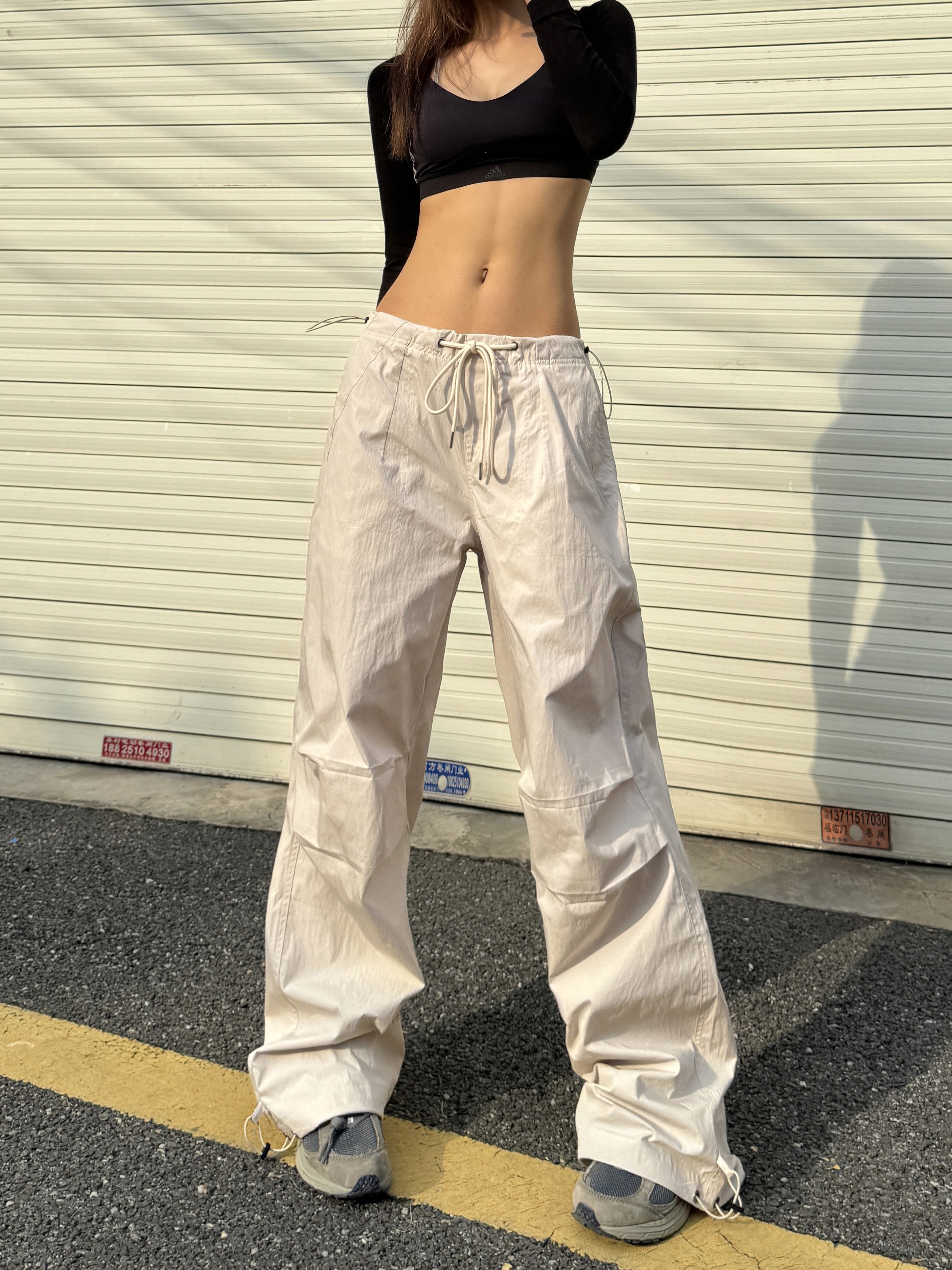 American Retro Hip-Hop Wide-Leg Cargo Pants with Quick-Dry Drawstring - Spicy Heatstroke Style