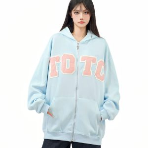 American Retro Patch Leather Embroidered Hoodie Zip-Up Cardigan Jacket - Trendy Autumn Fashion for a Y2K Inspired Look
