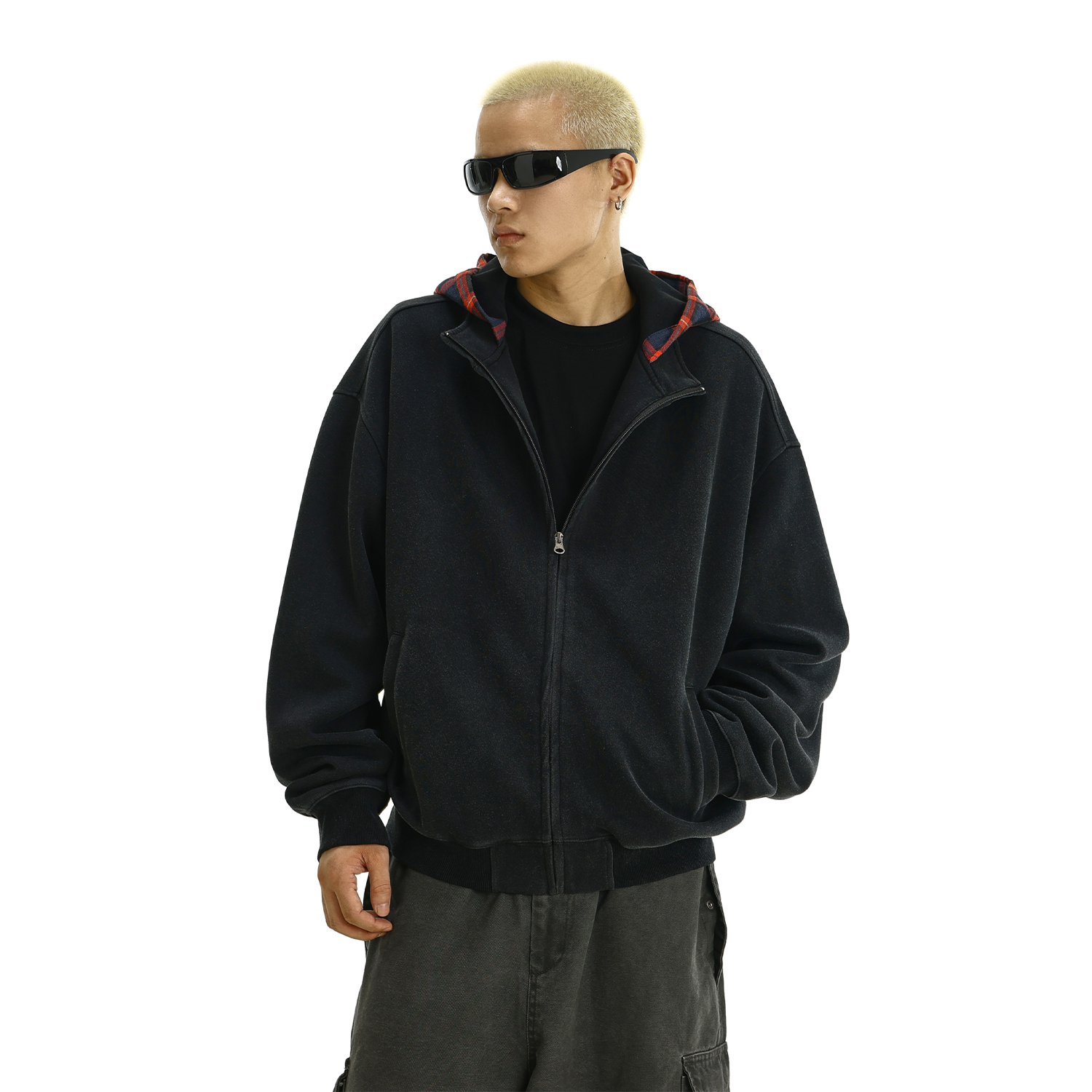 American Retro Patchwork Hooded Sweatshirt for Men and Women, Loose-Fit Zip-Up Long Sleeve Cardigan Jacket for Autumn