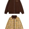 American Retro Plaid Reversible Lapel Jacket for Couples - Contrasting Colors, Fall Fashion, Vintage Style Outerwear