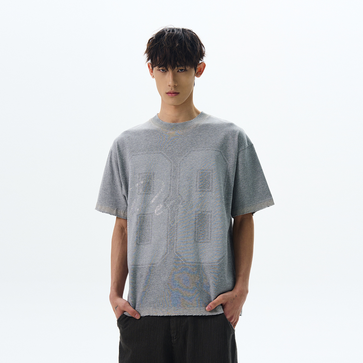 American Retro Rhinestone Letter Print Short-Sleeve T-Shirt for Men and Women, Stylish Loose-Fitting Streetwear Top