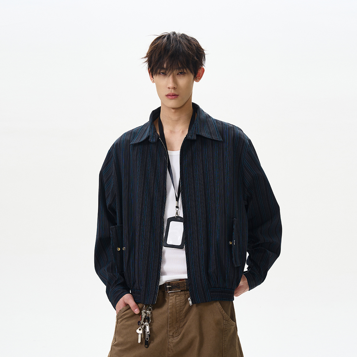American Retro Striped Harrington Jacket for Men and Women - Stylish Clean Fit Short Coat for Versatile 90s Fashion