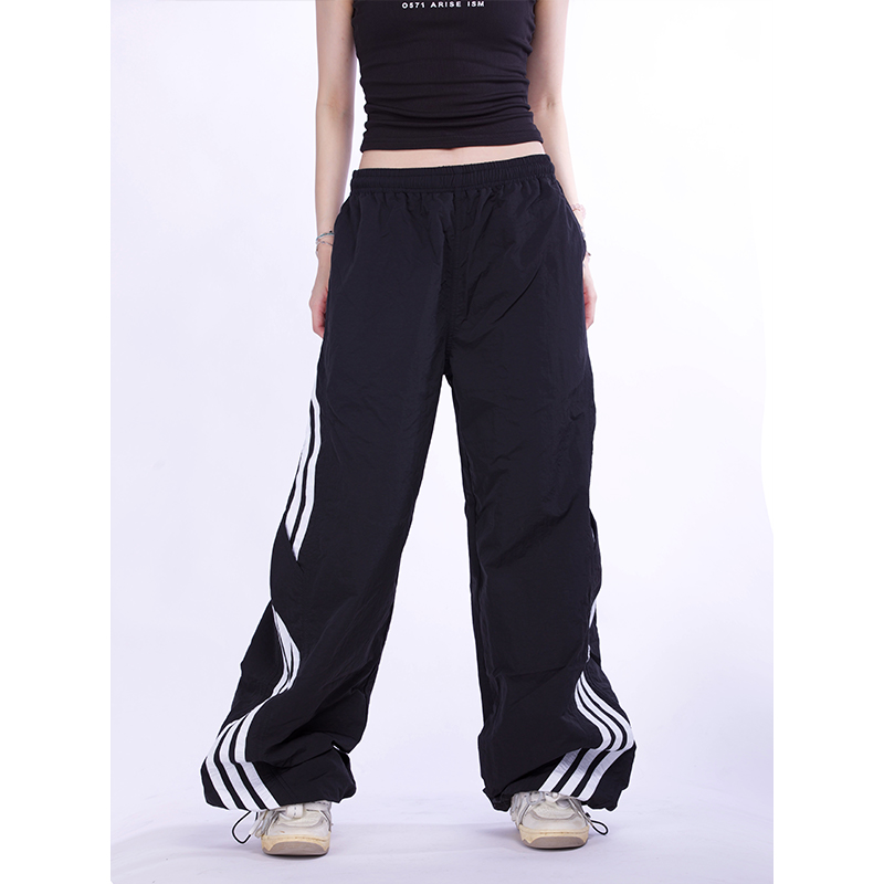 American Retro Three-Stripe Wide-Leg Cargo Sweatpants - Loose Fit Casual Sports Pants for a Stylish Y2K Look
