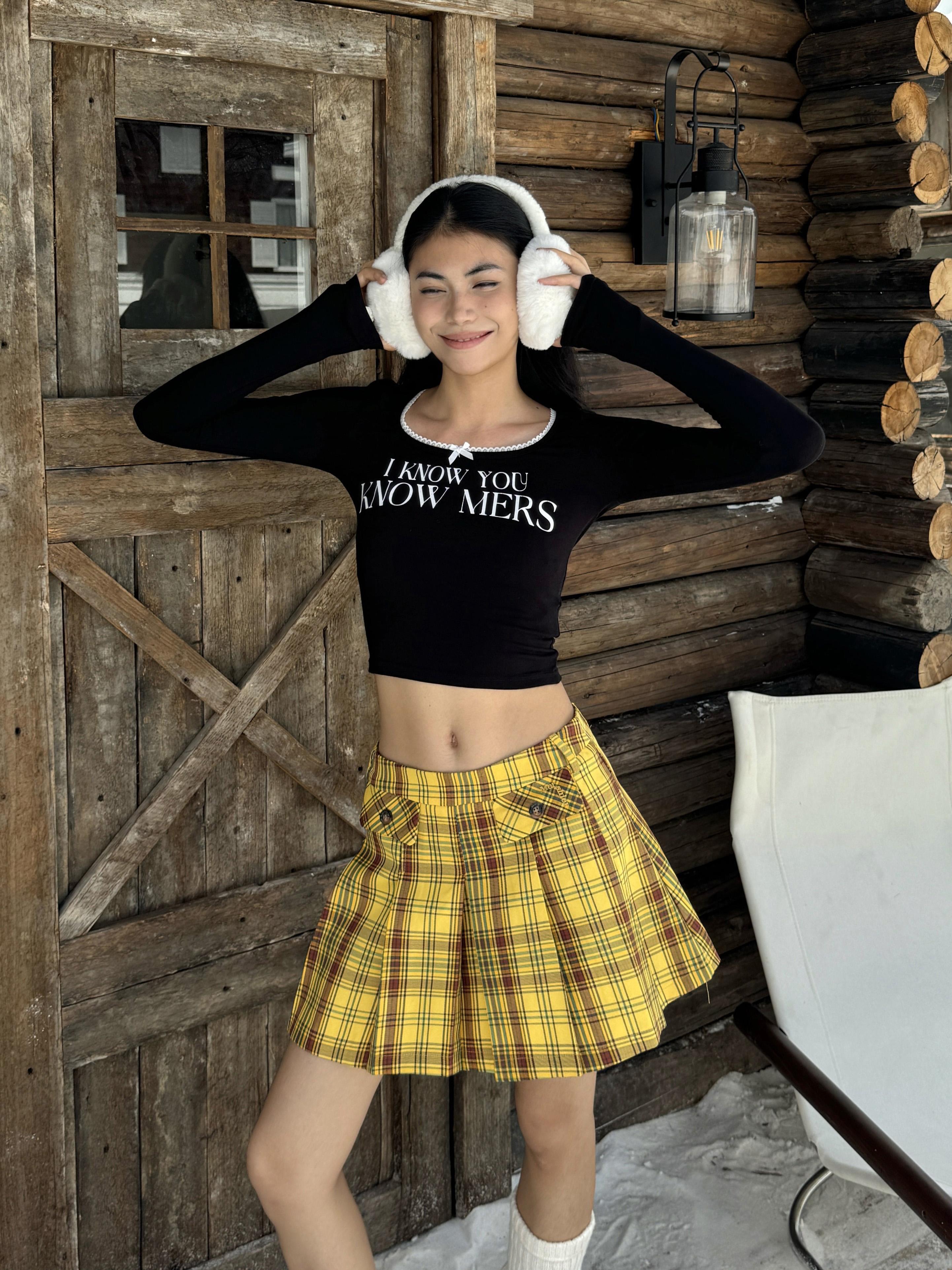 American Retro Yellow Plaid Pleated Skirt with Pockets - Slimming College Style Short Skirt for Y2K Fashion Enthusiasts