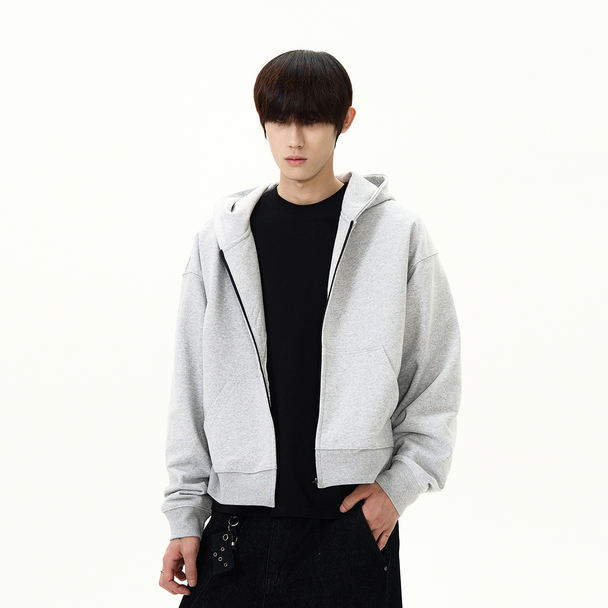American Street Style Boxy Hooded Sweatshirt - Solid Color Versatile Couple's Short Jacket