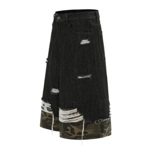 American Street Style Patchwork Camouflage Summer Denim Capri Shorts for Women - Trendy 2025 Fashion