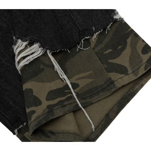 American Street Style Patchwork Camouflage Summer Denim Capri Shorts for Women - Trendy 2025 Fashion