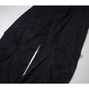 American Style Baggy Machete Jeans with Horn Button Decorative Design - Trendy Curved Knife Pants for a 90s Look