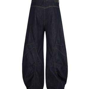 American Style Baggy Machete Jeans with Horn Button Decorative Design - Trendy Curved Knife Pants for a 90s Look