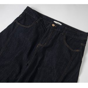 American Style Baggy Machete Jeans with Horn Button Decorative Design - Trendy Curved Knife Pants for a 90s Look