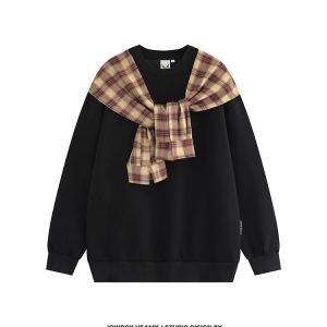 American Style Fleece Shawl Sweatshirt for Men - 2025 Winter Hip-Hop Fake Two-Piece Couple Top, Casual Streetwear Fashion