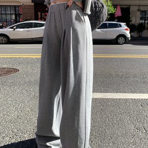 American-Style Patchwork Wide-Leg Pants for Women - Autumn Loose Versatile Floor-Length Casual Sports Trousers